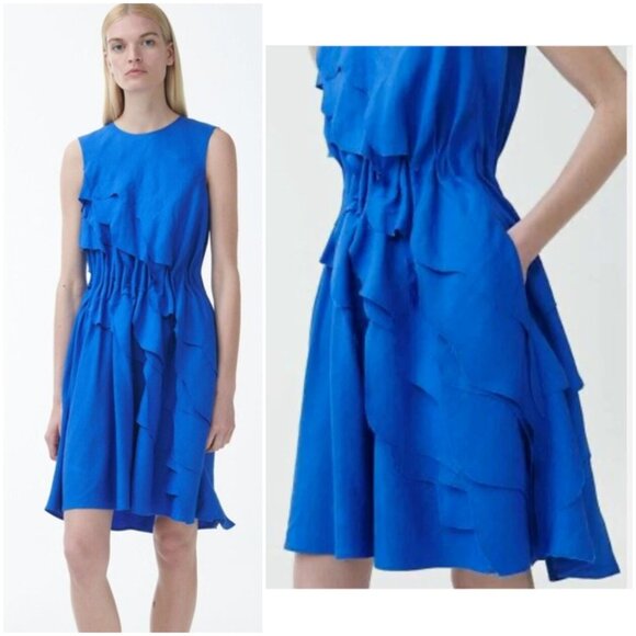 COS Layered Linen Royal Blue Dress Asymmetrical size 6 Minimalist Resort - Picture 1 of 12